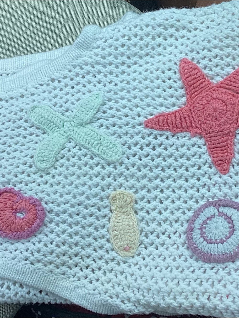Robert Scott Cream Crochet Shell&Starfish Grandmacore Vest some imperfections - Picture 3 of 7